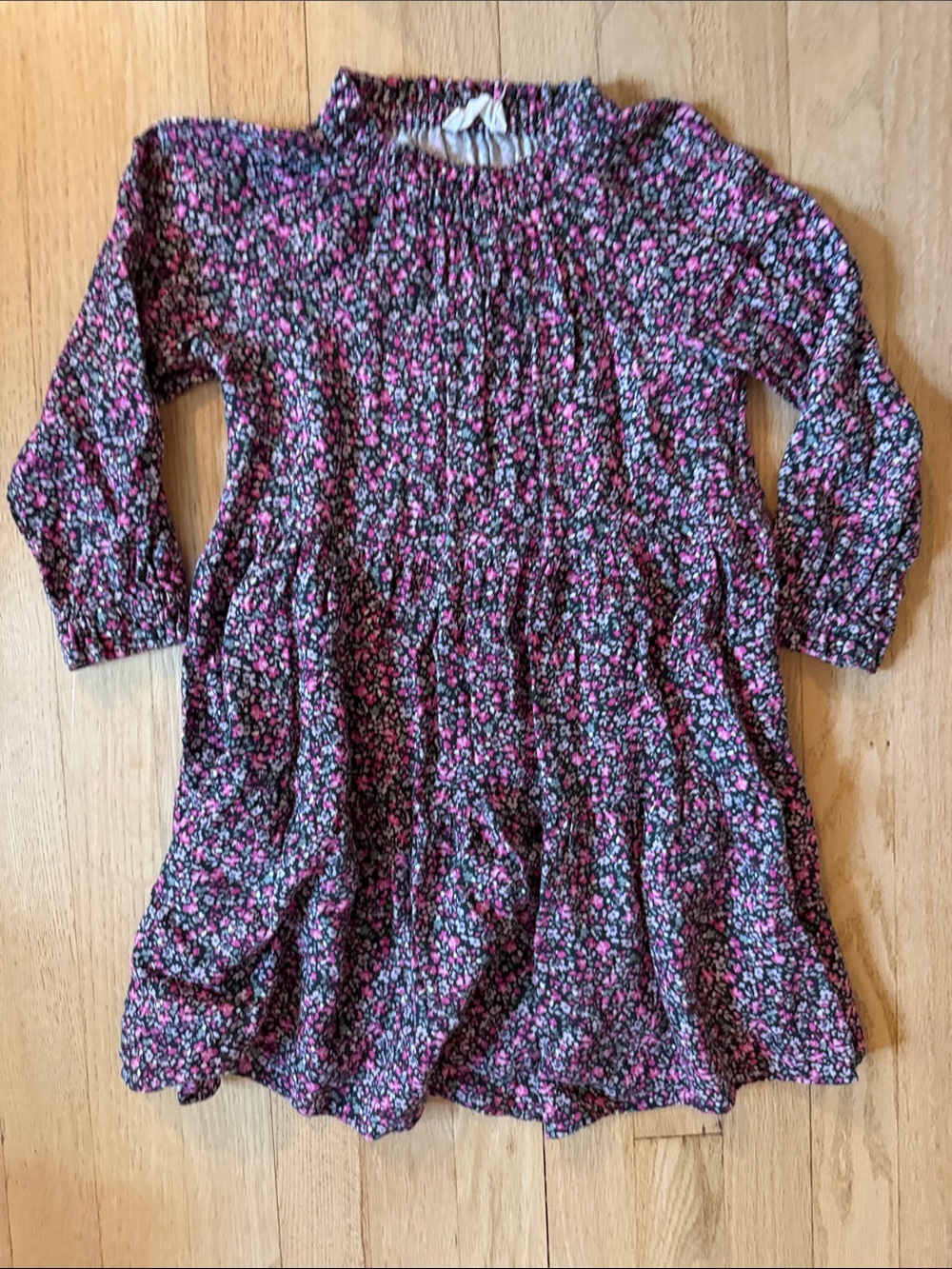 Zara Girls' Black Dress with Pink Floral Print
